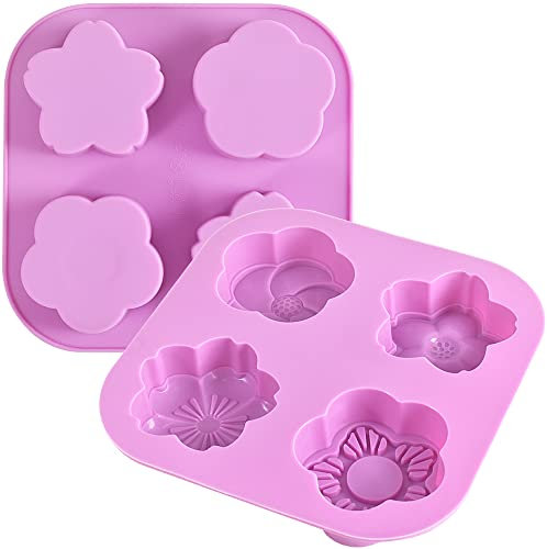 Newk Flower Shape Silicone Molds, 2 Packs 4 Cavity Nonstick Food Grade Silicone Molds DIY for Chocolates, Candies, Handmade Soap, and Bath Bombs