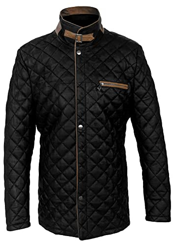 Zerimar Cazadora hombre - Chaqueta de cuero hombre - Cazadora piel hombre - Chaqueta piel hombre Acolchada - Abrigo hombre de Piel Natural - Cazadora hombre invierno - Negro - Talla L