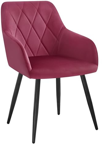 WOLTU Chaise Salle à Manger,Velours,Bordeaux | Chaise avec Accoudoir Haut Rembourré, Pieds en Métal, pour Salle à Manger, Salon et Chambre
