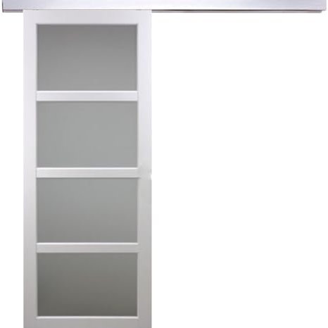 Porte Coulissante Tana Blanc Vitrée H204 X L83 + Rail Alu Gd Menuiseries
