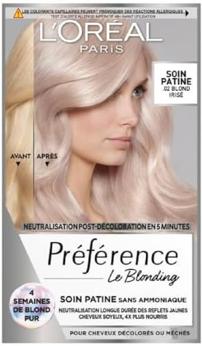 L'Oréal Paris - Soin Patine Post-Décoloration - Neutralise les Reflets Jaunes & Nourrit les Cheveux - Préférence - Teinte : 02 Blond Irisé