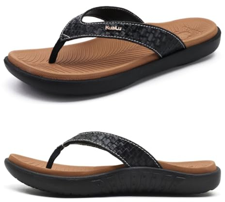 KuaiLu Caqui Negro Chanclas Mujer Verano Playa Sandalias de piscina Apoyo de Arco Ortopedicas Chanclas Zapatos Cómodos para Caminar Antideslizante Talla 40EU