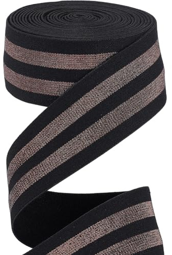GORGECRAFT 4.7 Yardas*40mm Banda Elástica A Rayas de Color Chocolate Metálico Cinta Elástica Negra Cómoda Diadema con Rayas Brillantes para Cintura Costura Proyectos Artesanales Correas