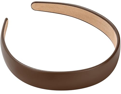 WantGor 1 Zoll PU Leder Stirnband, breite gepolsterte Haarband Mode Haarbänder niedliche Frauen Stirnbänder Urlaub DIY Haarzubehör (Braun, M)