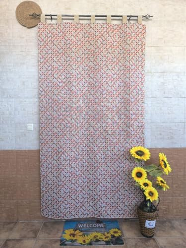 Mercatienda Cortinas Puerta Exterior Calle de Travilla - Auténtica Alpujarra Jacquard -140x260cm - Máxima Resistencia y confeccionada en España.- Mosaico en (Rojo)