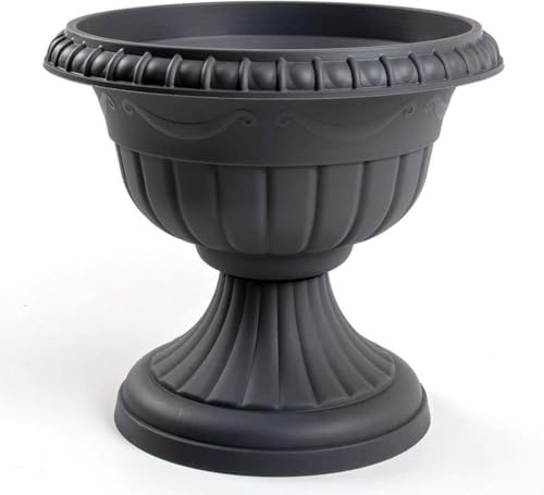 pokm toolsmarket - ⌀25cm Pflanzkübel Pflanzpokal, dekorative Amphore, Pflanzgefäß Schale Vase Topf auf Fuß, Farbe Anthrazit, Blumentopf Roma No. III