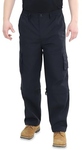 Ben Creek - Pantaloni cargo da uomo - Pantaloni lunghi con zip off per trekking e uso quotidiano - Pantaloni da lavoro in tinta unita con tasche multitasche - Breve zip Capri QDA13Z a 3/4, Nero , L