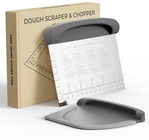 Bench Scraper Dough Cutter Tool - Bowl Pastry Scraper for Bread Cake Pizza, Bench Knife Kitchen Dough Scraper for Baking, Stainless Steel Food Scraper with Grip Handles & Measuring Scale, Grey, Gray