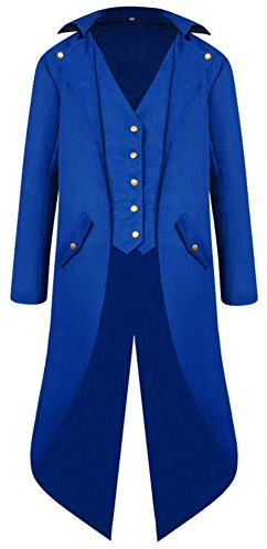 AGYMNX Chaqueta medieval para hombre, ropa gótica, abrigo steampunk, abrigo vintage, retro, chaqueta victoriana, carnaval, cosplay, Halloween, disfraz de esmoquin, azul, L