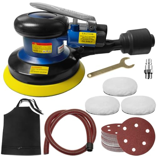 EUMAYES Levigatrice Rotorbitale Pneumatica, Ponceuse à Air da 125mm, 13500 RPM, Polisseuse Excentrique con Controllo Della Velocità ed Aspirazione Della Polvere, Carta Vetrata, per Lucidare Levigare