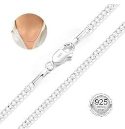 BAROROBA 925 Solid Sterling Silver 1.5mm/2mm Curb Chain Necklace for Women Girls, Sturdy&Dainty& Non-Fading Silver Chain for Pendant Jewellery Gifts 14/16/18/20/22/24 Inch (2mm-silver, 14inch(35cm))