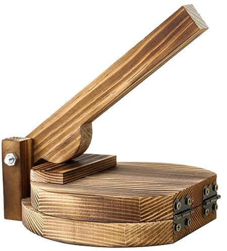 Prensa de tortillas de madera y máquina para hacer albóndigas, prensa redonda carbonizada resistente para tortillas caseras, envolturas y masa de repostería, herramienta de cocina, decoración del