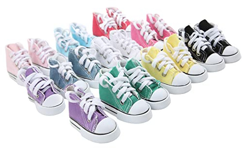 Bonbela 10 Pares de Zapatos de Lona para Muñeca 1/3, Zapatillas Antideslizantes de Colores Surtidos para Muñecas con Articulación Esférica con 3,0 Pulgadas de Longitud para Cosplay DIY