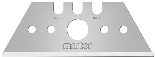 MARTOR 10 x Hoja trapezoidal, hoja de recambio Cúter, Cuchillo de seguridad, 19 mm, afilado, en dispensador, 2 veces utilizable, nº 610