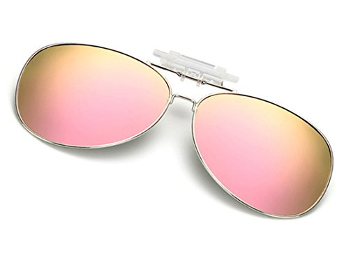 Dooppa Clip On Flip Up Polarized Sunglasses for Myopia Glasses - Pink