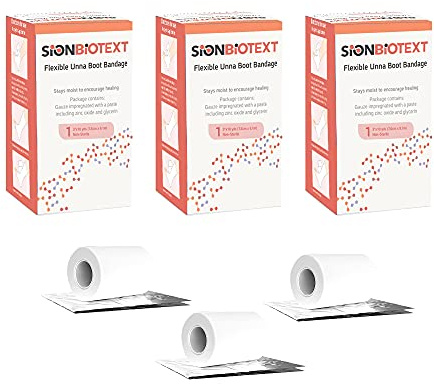 Sion Biotext Unna Boot with Zinc Flexible Compression Bandage Maintain Moist Healing Environment Medical Dressing Wrap Gauze - EMS First Aid Supplies - 3 Inches X 30 Foot Roll