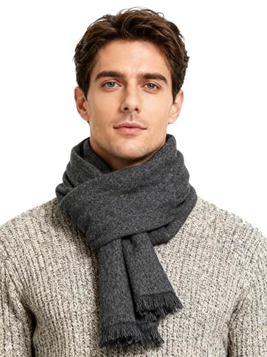 Leisofter Echarpe Homme Hiver Longue en Cachemire ressentir à Carreaux Chaude avec Franges Epaisse Doux 180 * 30cm, darkgrey