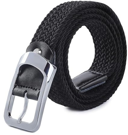HANCHAO Stretchgürtel Flechtgürtel Elastische Stoffgürtel Geflochtener Unisex Gürtel für Damen und Herren Breit 3.5cm Schwarz 120cm