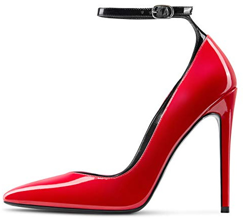 Castamere Escarpins Femme Mode Bride Cheville Bout Pointu Aiguille Talon 12CM Heel Shoes Rouge Vernis Chaussures EU 39