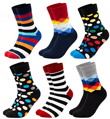 Occulto BUNTE SOCKEN für HERREN (6 PAAR) aus BAUMWOLLE in verschiedenen MUSTERN, bunte HERRENSOCKEN BUSINESS SOCKEN, RINGELSOCKEN 6 Paar | Mix 2 43-46