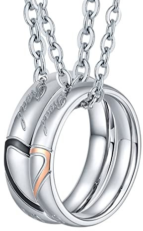 Bishilin Partnerketten für Sie und Ihn, Paar Halskette Anhänger Ring Herz Puzzle, Geschenk für Liebhaber/Partner