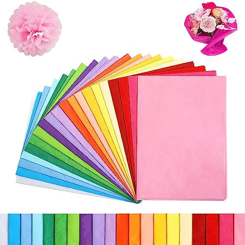 100 Stück Seidenpapier, A4 Transparentpapier Bunt, 20 Farben, Für Verpacken von Geschenken, Basteln und Zumdekorieren