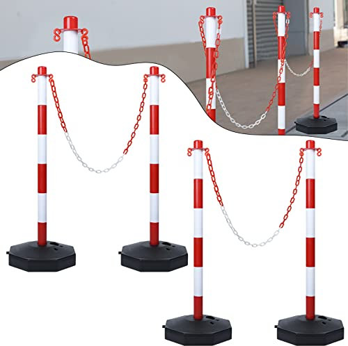 NAIZY Postes de Barrera 4 Bolardos de Plástico con Cadena de Barrera de 140 cm y Poste de Base de PE, Barrera de PP, Poste de Señalización de 82 cm, Conos de Tráfico Flexibles