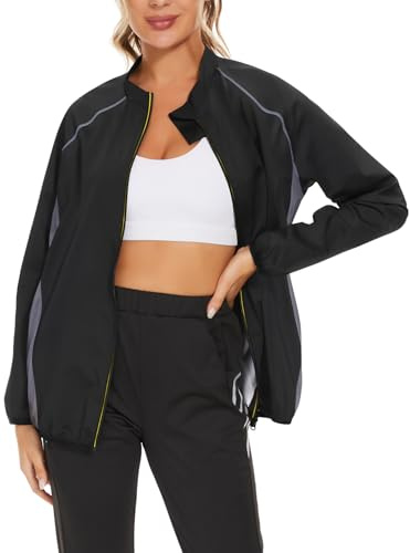 LAZAWG Tuta da sauna da donna, con maniche lunghe, 5173-Nero, L