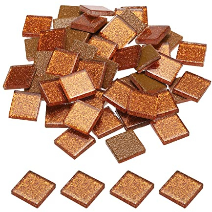 sourcing map Mosaïque Carrelage Tuile Tesselle, Verre Éclat Cristal Vrac Carré Paillettes Carreaux 2 x 2cm pour Maison Décoration, Pack de 50(200g, Noir Orange)