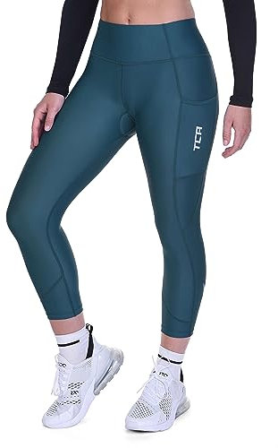 Damen 3/4 Gepolsterte Radleggings mit hoher Taille, atmungsaktive Fahrradshorts mit Taschen, rutschfest und schnelltrocknend - Blau, XL
