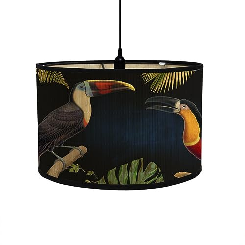 FANSU Round Drum Light Shade for Table Lamp, Modern Pattern Pendant Lampshades Easy Fit for Living Rooms, Bedroom, Hallways, Reading Room (Black Bird,30x20cm)
