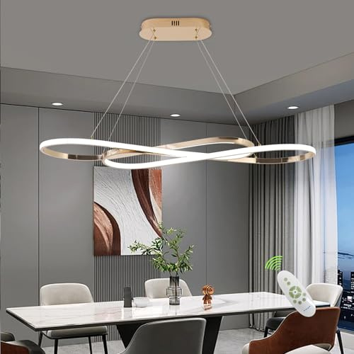 Moderna lámpara colgante LED para la iluminación de islas de cocina, dorado, moderna lámpara de araña para comedor, lámpara sobre la mesa, lámpara moderna de altura ajustable (oro galvanizado)