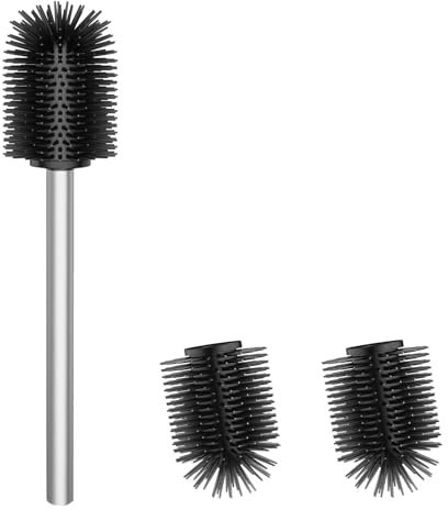 WAVEWO Silikon WC-Bürste, WC-Bürsten Mit 2 Bürstenköpfe, 7 cm Durchmesser Klobürste aus 304 Edelstahl für die Badezimmerreinigung (Silikon, Silbrig)