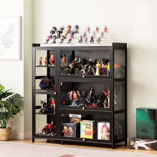 TRAGLO Curio Vitrine mit Acryltür, Sammlerstück-Ausstellungsvitrine, Bambusfiguren-Ausstellungsregal für Wohnzimmer, Büro, 100 x 33 x 111 cm