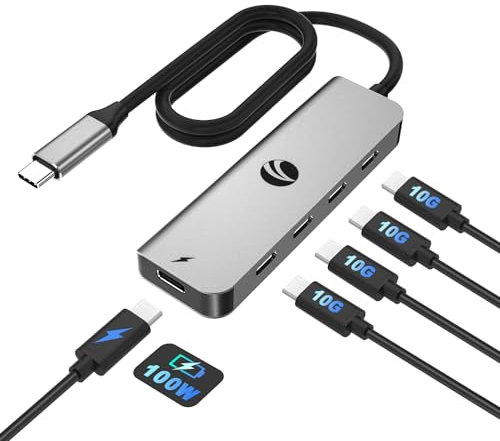 VCOM Hub USB C 10 Gbps avec 4 ports USB C 3.2 Gen 2, Power Delivery 100 W, adaptateur multiport de type C pour MacBook Pro/Air et autres Thunderbolt/ordinateurs portables (gris)