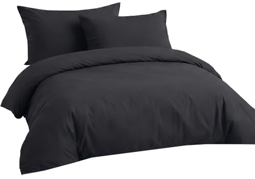 LivinEase Funda Nordica Cama 90 - Microfibra Juego de Funda de Edredon 135x200 cm y 1 Funda de Almohada 80x80 cm - Juego de Funda nórdica Negro