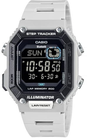 Casio WS-B1000 Series | Men's Digital Watch | (Black) | 100M WR | Step Tracker | LED Illuminator | 100 SEC Chronograph | Daily Alarm | 2-Year Battery, White, WS-B1000-8BV