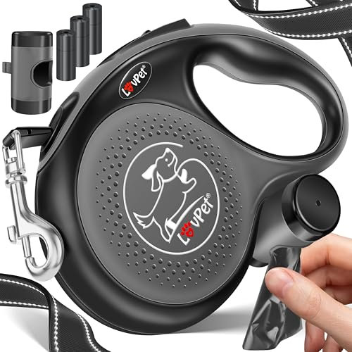 LOVPET® Hunde Rollleine 5m | Hundeleine für kleine & große Hunde 50kg | Ausziehbare Leine ergonomischer & Rutschfester Griff | Joggingleine 360° Leinenverlängerung | Laufleine Reflektierenden Maschen