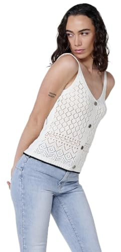 Koroshi Top Mujer de Tirantes de Punto con Detalles Delanteros Crudo, de Color Crudo/Off-White, Talla S