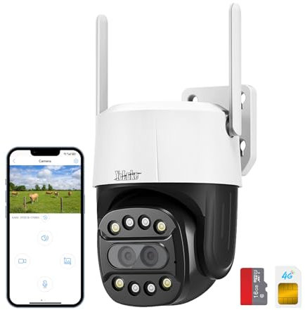 YoLuKe Caméra de Surveillance Intérieure 4G LTE avec Carte SIM,Caméra PTZ IP Extérieure,Détection de Mouvement/Personnes,Suivi Automatique,Vision Nocturne Couleur,Audio Aidirectionnel,CamHi Pro