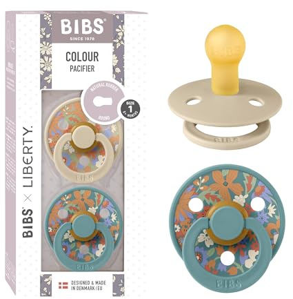BIBS Liberty Dummies | 2 Colour Natural Rubber Latex Soothers | BPA Free Dummy | Round Nipple Pacifier | Designed & Made in Denmark | June Blossom Vanilla Hush Mix | Size 1 | 0+ Months