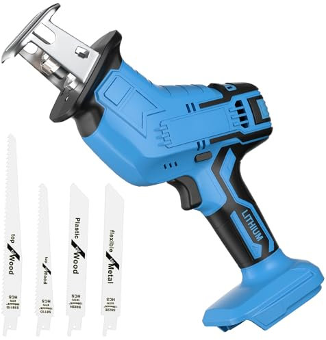 Sierra de sable inalámbrica compatible con makita 18 V (sin batería) sierras de sable con 4 hojas de sierra, 3500 rpm, batería eléctrica, sierra de sable para trabajos de sierra con madera, acero