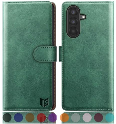 SUANPOT compatible with Samsung Galaxy A26 case with [RFID Blocking][Credit Card Holder],PU Leather Flip Book Protective Cover Women Men for Samsung A26 Phone case Sea Green