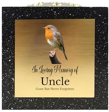 In Loving Memory Of Memorial Rose Bowl Grave Marker Flower Pot Vase With Robin Design Mum Dad Grandad & Lots More Black/Gold (UV PRINTED) (Uncle)