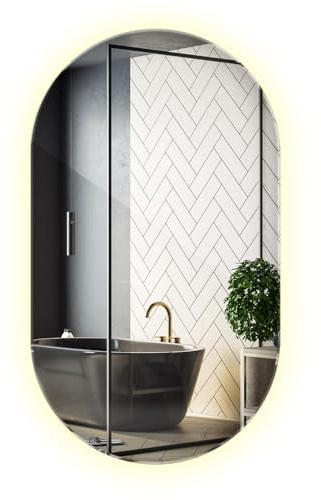 Miroir Muraux Oval 46x80 cm avec Lumière Neutre, Lumières LED et Rétro Éclairage Forme Élégante Suspendu sans Cadre pour Chambre ou Salon Style Moderne avec Bords Polis