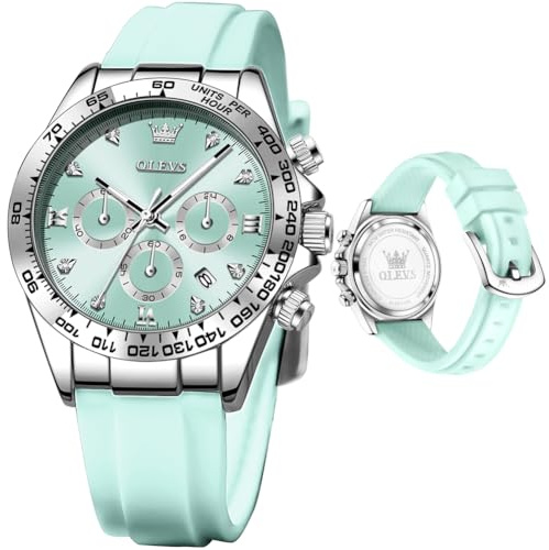 OLEVS Women Watches Analog Quartz Chronograph Daimond Fashion Dress Watch Silicon Waterproof Calendar Casual Watch for Lady Reloj de Mujer
