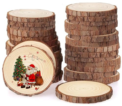 Dwitkul 30 Piezas Rodajas de Madera Diámetro 7-8 cm Discos de Árbol sin Agujero Discos Redondos de Troncos de Madera Natural para Manualidades Pintura Posavasos Decoración Navideña