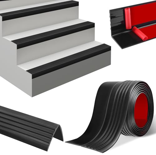 Profilo per Bordi Scale in PVC Autoadesivo 3M Profilo Angolare Antiscivolo Protezione Gradini Flessibile per Interni ed Esterni (50×25 mm, nero)