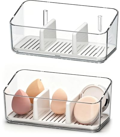 Estante de ducha sin agujeros, 2 unidades, estantería de pared transparente, organizador de maquillaje, caja de pared, almacenamiento cosmético para baño, cocina, mesa, montaje en pared, 18 × 9 × 7 cm