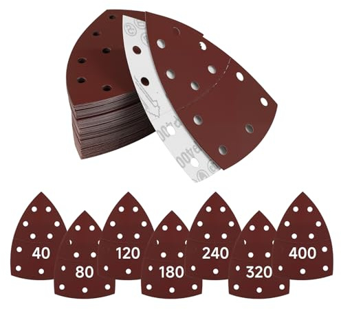 63 unidades de papel de lija triangular, hojas de lija de 11 agujeros, almohadillas de lijado con velcro para Bosch, Mouse para lijadora triangular, grano 40/80/120/180/240/320/400